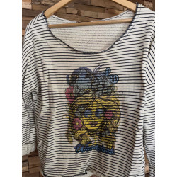 Pull léger rayé bleu